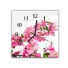 Nástěnné hodiny 30x30cm větev růžových květů, bílé pozadí (Materiál kalené sklo)