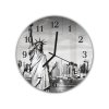 Nástěnné hodiny kulaté pr.30cm město New York a socha Svobody (Materiál kalené sklo)