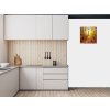 Nástěnné hodiny 30x30cm podzimní les a západ slunce (Materiál kalené sklo)