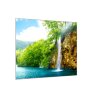 Obraz skleněný vodopád u jezera (Rozměry-čtverec 90 x 90 cm)