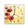 Nástěnné hodiny 30x30cm malované květy vlčích máků na žlutém podkladu (Materiál kalené sklo)