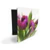 Glasdekor skříňka na klíče - květ fialový tulipán na bílém podkladu (Barva skříňky Černá, Otevírání Pravé)