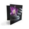 Glasdekor skříňka na klíče - drobná orchidej na černých kamenech (Barva skříňky Černá, Otevírání Pravé)