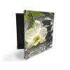 Glasdekor skříňka na klíče - květ orchidej, list bambusu a kámen (Barva skříňky Černá, Otevírání Pravé)