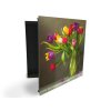 Glasdekor skříňka na klíče - kytice barevných tulipánů (Barva skříňky Černá, Otevírání Pravé)