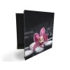 Glasdekor skříňka na klíče - květ orchideje na černém kameni (Barva skříňky Černá, Otevírání Pravé)