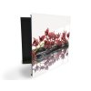 Glasdekor skříňka na klíče - červená orchidej na zen kameni (Barva skříňky Černá, Otevírání Pravé)