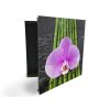 Glasdekor skříňka na klíče - fialová orchidej na bambusu (Barva skříňky Černá, Otevírání Pravé)
