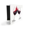 Glasdekor skříňka na klíče - dvě sklenice červeného vína na bílém (Barva skříňky Černá, Otevírání Pravé)