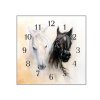 Nástěnné hodiny 30x30cm bílá a černá hlava koně malované (Materiál kalené sklo)