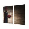 Ochranná deska sklenice a láhev červené víno u dřeva (Lepení na zeď S lepením na zeď, Rozměr 70x70 cm)