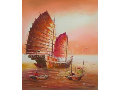 Obraz - Loď při západu slunce (Rozměr 50 cm x 60 cm)