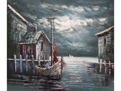 Obraz - Loď a dům (Rozměr 50 cm x 60 cm)