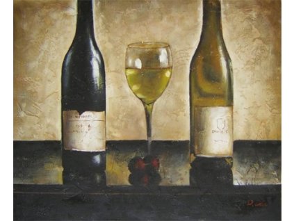Obraz - Dvě láhve vína se sklenicí (Rozměr 40 cm x 50 cm)
