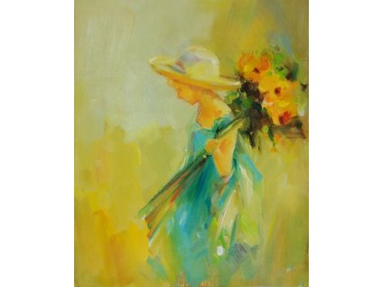 Obraz - Dáma s květy (Rozměr 60 cm x 50 cm)