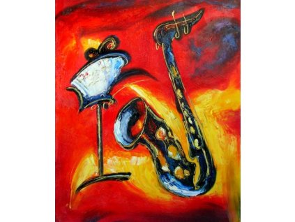 Obraz - Saxofón s notami (Rozměr 50 cm x 40 cm)