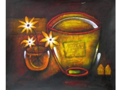 Obraz - Zlatá mísa s květy (Rozměr 40 cm x 50 cm)