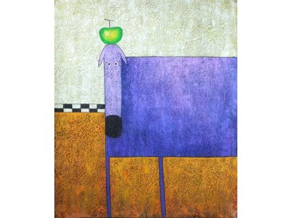 Obraz - Pes se zeleným jablkem (Rozměr 50 cm x 40 cm)