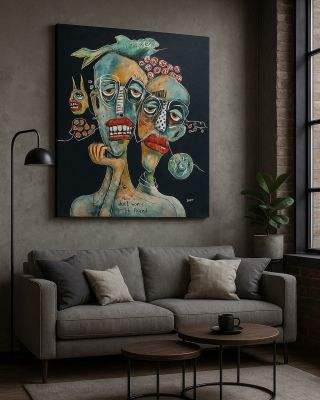 Moderní obraz, který vystihuje vnitřní svět i vztahy. Společně sami je ručně malovaný originál z Bali, který propojuje...