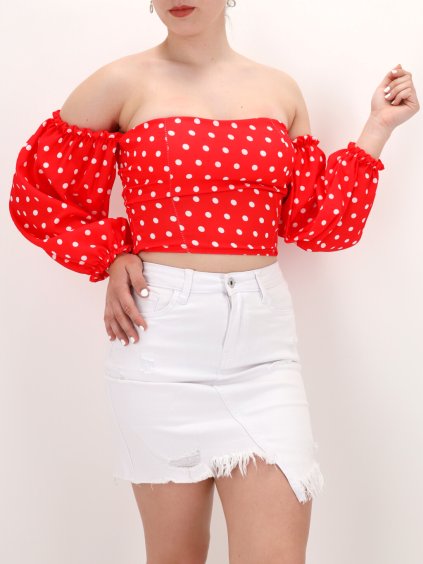 BODKOVANÝ CROP TOP ČERVENÝ 200041 1red 2