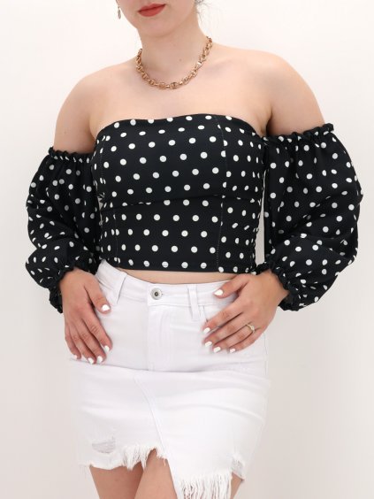 BODKOVANÝ CROP TOP ČIERNY 200041 2black 1