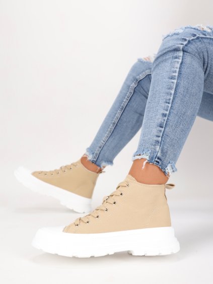 clenkove damske platene snurovacie tenisky bezove AB974KHAKI 5