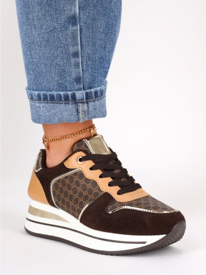 hnede vzorovane tenisky s hrubou podrazkou LDLJ108BROWN 1
