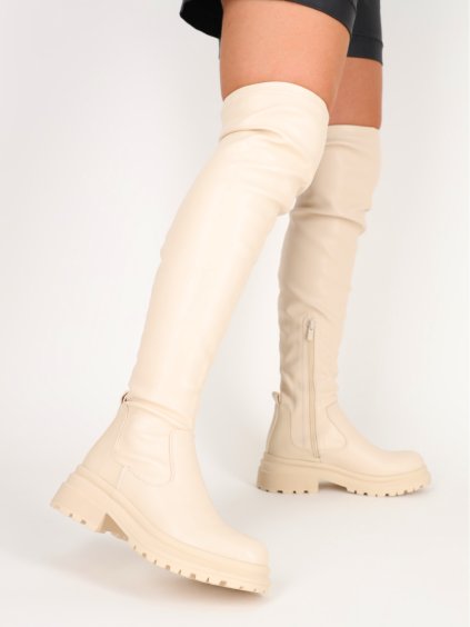 vysoke bezove damske cizmy QT66beige 5