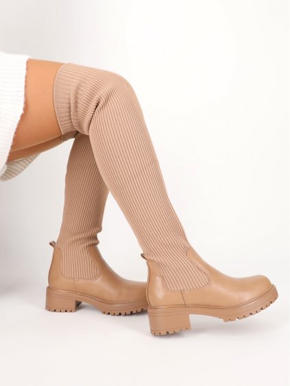 Bezove ponozkove cizmy nad koleno vs109taupe 5