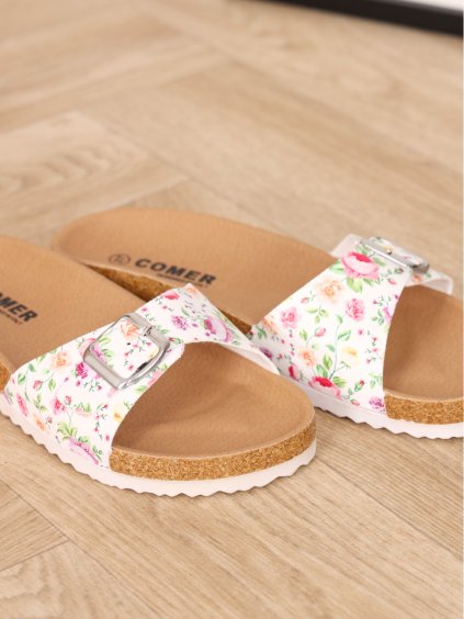 Lakovane biele vzorovane korkove slapky sar37flower 6