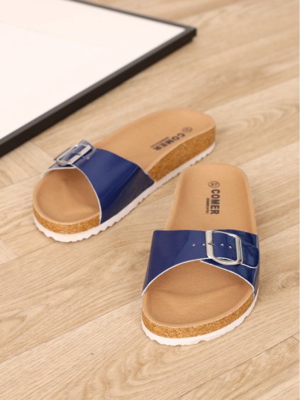 Lakovane tmavo modre korkove slapky sar37navy 3