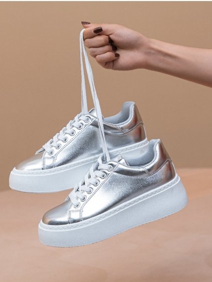 STŘÍBRNÉ TENISKY NA VYSOKÉ PLATFORMĚ SL-8820