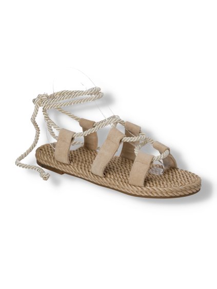 damske bezove snurovacie sandale OM5353-2 BEIGE 2