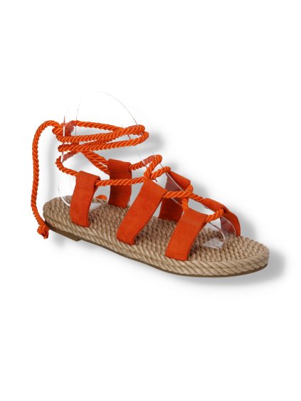 semisove oranzove damske sandalky na platforme snurovacie OM5353-4 ORANGE 2