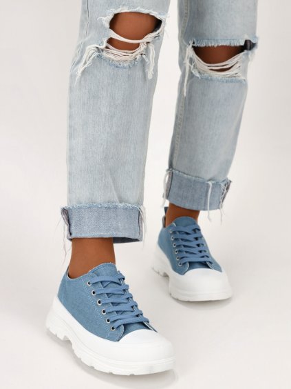 damske platenne tenisky modre AB110 JEANS 2