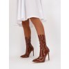 LAKOVANÉ DÁMSKE ČLENKOVÉ ČIŽMY NA VYSOKOM PODPÄTKU HNEDÉ YES8011 16A CAMEL 2