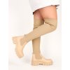 BÉŽOVÉ ČIŽMY NAD KOLENO S HRUBOU PODRÁŽKOU QT12beige 3