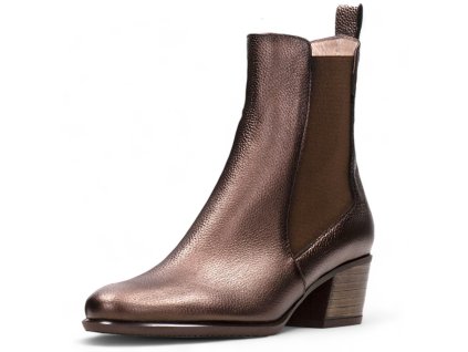 HISPANITAS HI233119 MADEIRA BOMET CAOBA BROWN METALLIC LEATHER MID BLOCK HEEL ANKLE BOOTS PAIR Photoroom