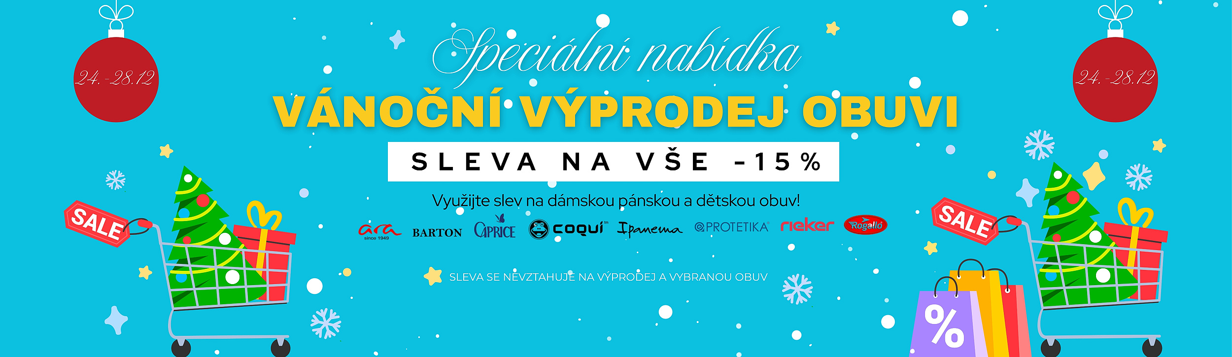 Vánoční výprodej obuvi. Ara, Barton, Caprice, Coqui, Ipanema, Protetika, Rieker, Rogallo