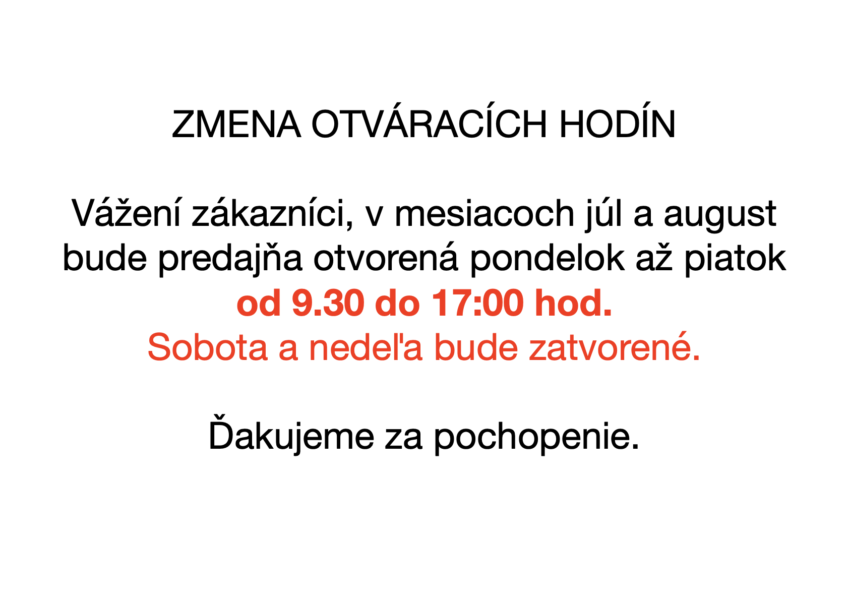 zmena otváracích hodín