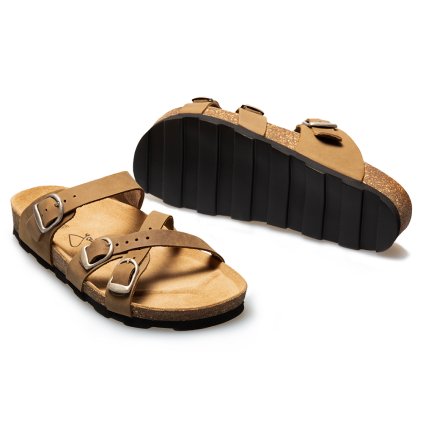 béžové khaki korkové pantofle100