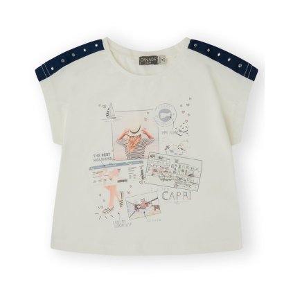 Dievčenské tričko s krátkym rukávom s potlačou - Biela (Veľkosť 104)