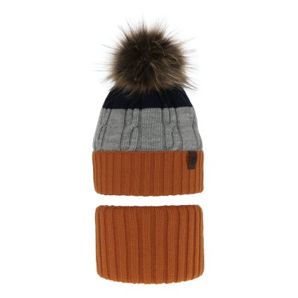 Zimná čiapka s huňatým brmbolcom a nákrčníkom - Mnohofarebné (Veľkosť UNI)