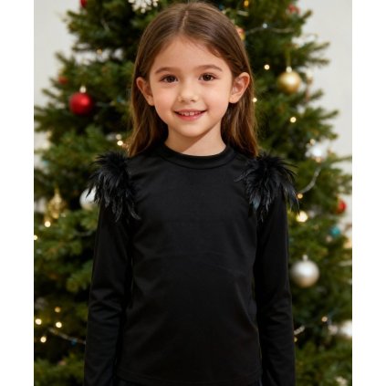 Dievčenské zamatové tričko (Veľkosť 146/152, Farba Čierna)