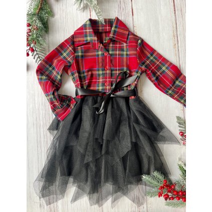 Dievčenské vianočné šaty s tylovou sukňou (Veľkosť 116/122, Farba Mnohofarebné)
