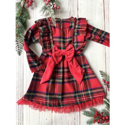 Dievčenské vianočné šaty s mašľou (Veľkosť 116, Farba Mnohofarebné)