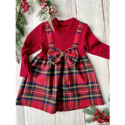 Dievčenské vianočné šaty s mašľou (Veľkosť 116, Farba Mnohofarebné)