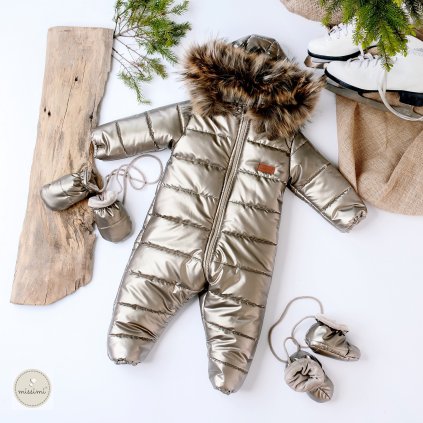 Exkluzívny metalický overal s kožušinkou (Veľkosť 80)