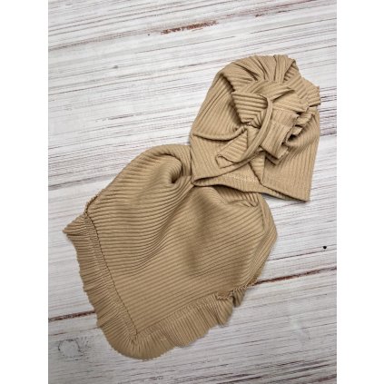 Bavlnená dievčenská čiapka s nákrčníkom - Béžová (Veľkosť 2-5 rokov)