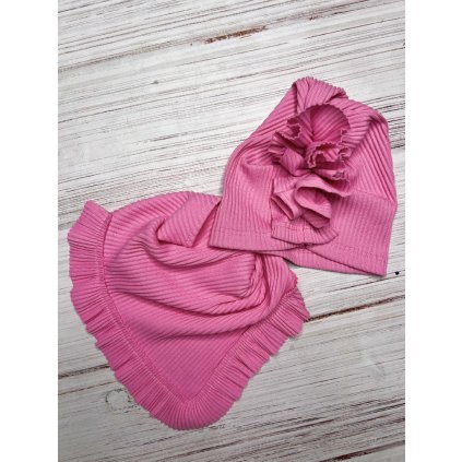 Bavlnená dievčenská čiapka s nákrčníkom - Ružová (Veľkosť 2-5 rokov)